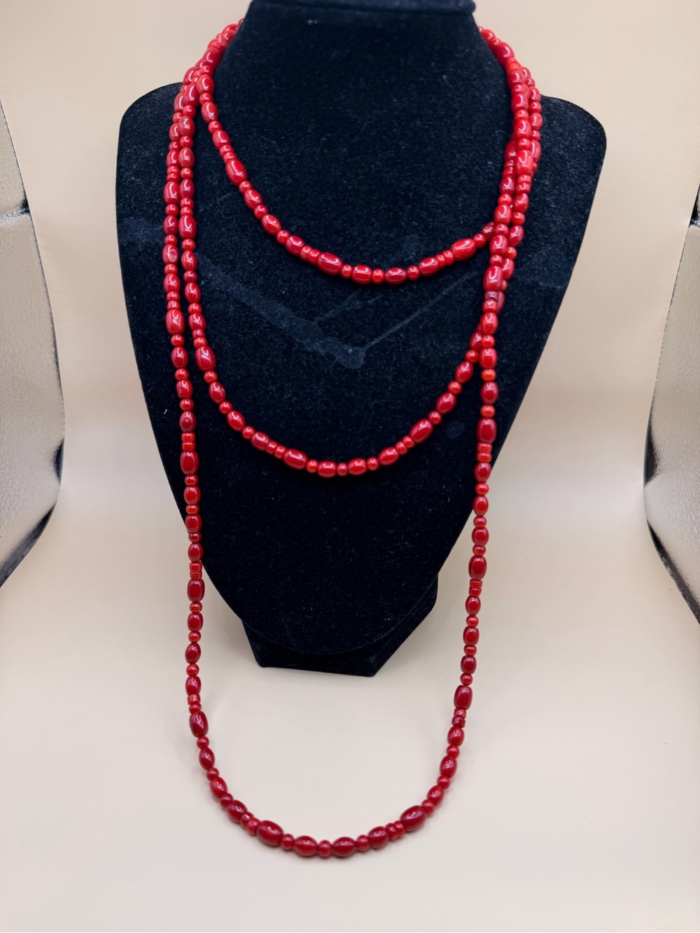 925 Sterling Silver Genuine Red Coral Collar 58”.